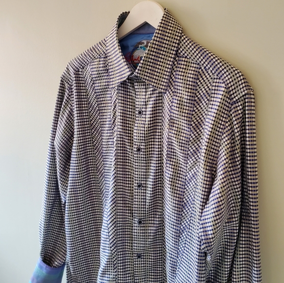 Robert Graham L Retro Checkered Artsy Preppy Flip Cuff Button Down Dress Shirt - Picture 7 of 13